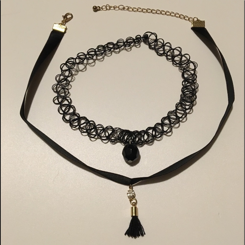 Two Black Choker Necklaces - Picture 2 of 2